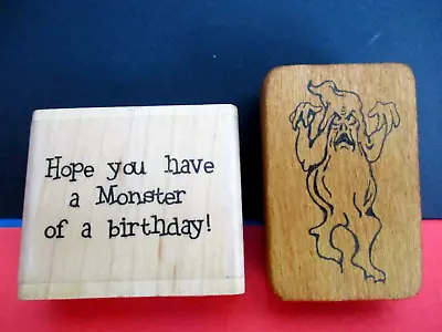 Set 2  Monster Birthday Whipper Snapper Rubber Stamp Wood Mtd • $6.95