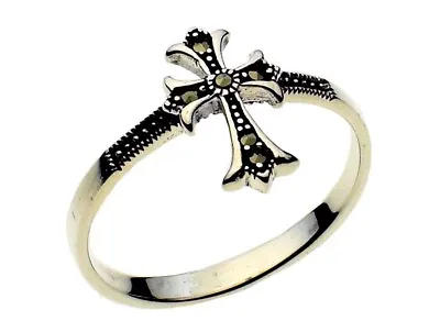 Cross Marcasite Ring Sterling Silver  Thumb Finger • £14.99