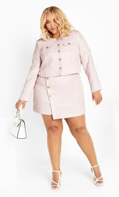 City Chic Plus Size 24 Light Pink Gold Thread Tweed Jacket And Skirt Set • $128.23