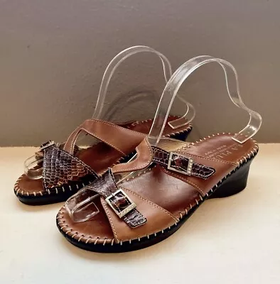 La Plume Italian Leather Wedge Sandal Women's Size 37 Brown Great Cond • $39.97