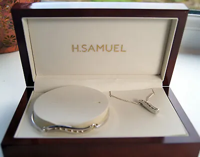 Bnib Jewellery Gift Set: H Samuel Silver Necklace & Bracelet Cz Diamante Stones • £49.99