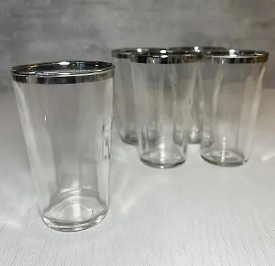 Set Of 5 Vintage Silver Rim Optic Paneled MCM Juice Tumblers 3.75  Barware • $17.50