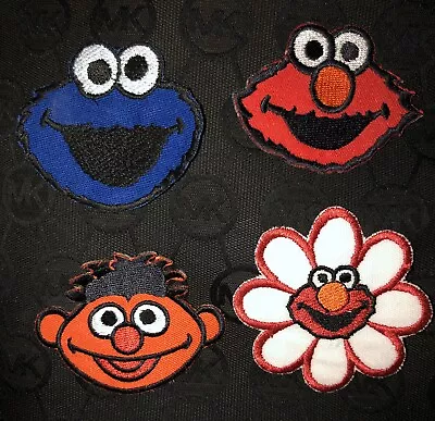 Set Of 4 Sesame Street Iron On Patches Elmo Flower Ernie Cookie Monster Face • $13.99