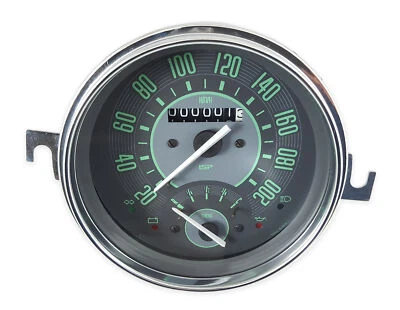 VW BUG BUS GHIA ISP 200 KLM SPEEDOMETER W/COMBO GAS FUEL GAUGE GREEN NUMERICALS • $250