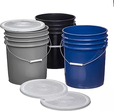 Premium 5 Gallon Bucket With White Lid HDPE Black/Gray/Blue 3 Pack • $68.99