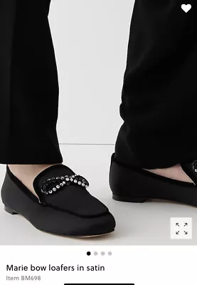 J. CREW Marie Black Satin Loafers With Crystal Bow NIB $228 6.5 6 • $44.99