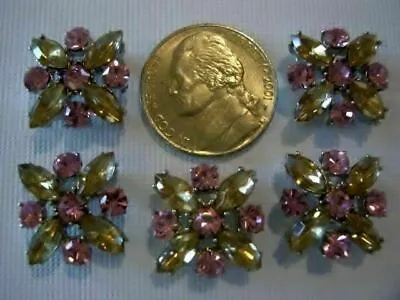 2 Hole Slider Beads X-Flower Sm Topaz/Pink Crys Made With Swarovski Elements #5 • $6.50