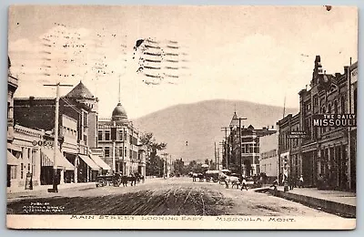 Main Street Looking East Missoula Montana 1911 Street View Horse Buggy Postcard • $19.99