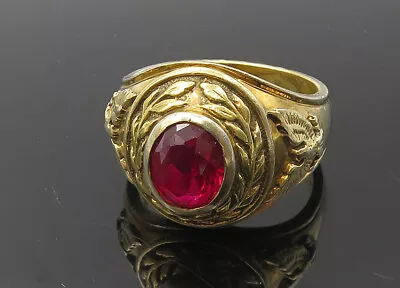 925 Sterling Silver - Pink Topaz US Marines Gold Plated Ring Sz 12 - RG10090 • $77.95