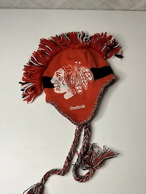 Reebok Face Off NHL Chicago Blackhawks Knit Hat Cap With Mohawk One Size Boys • $4.99