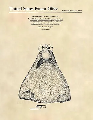 Wontkins Jim Henson US Patent Art Print - 1959 Vintage Jim Henson Muppet 682 • $12.77