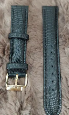 18mm Black Genuine Leather Teju Lizard Emboss Watch Band Strap With Gold Buckle • $10.40