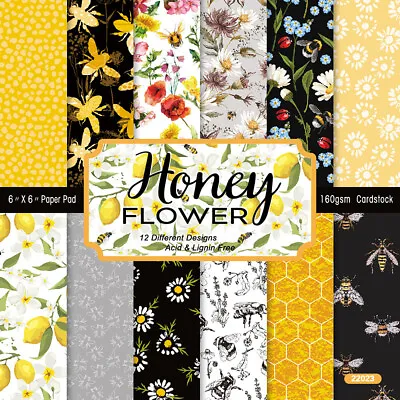 12 Pcs 6  Bee Honey Floral Paper Pad DIY Scrapbooking Making Card Junk Journal • £4.19