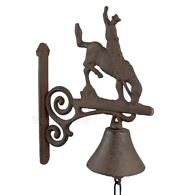 Bucking Horse Cowboy Dinner Bell Cast Iron Wall Mounted Antique Style Rustic • $34.95