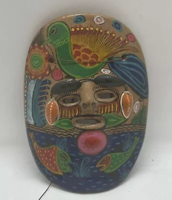 Mexican Pottery Mask Wall Hanging Brightly Hand Painted Folk Art 5.5”x4” • $24.99