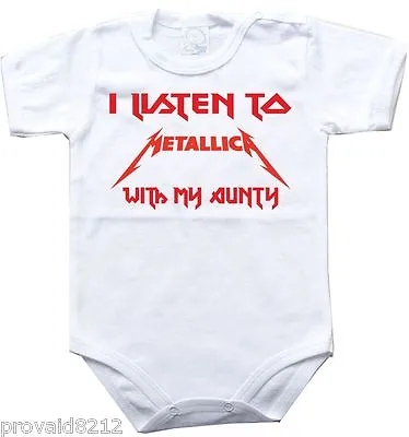 Baby Bodysuit I LISTEN To METALLICA With AUNTY Kids One Piece Jersey Attire • £12