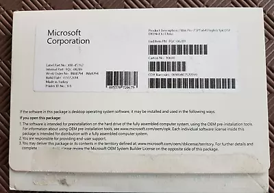 Genuine Microsoft WIN PRO 7 64-BIT ENGLISH 1PK OEM Upgradable Free To Win10 Pro. • $100