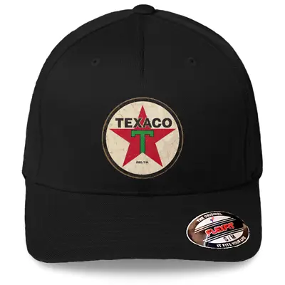 Texaco Vintage Sign Logo Black Hat Flexfit Baseball Cap Printed Emblem S/M &L/XL • $22.99