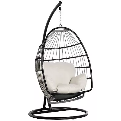 Outsunny Rattan Weave Hanging Egg Chair W/ Folding Design Indoor & Outdoor Black • £279.99