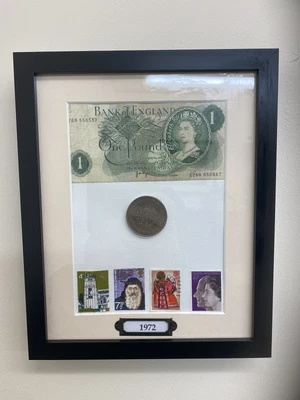 £39.99 • Buy 1972 Birthday Anniversary Coin Stamp £1 Note Set Framed
