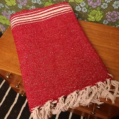 £19.99 • Buy Red Mexican Woven Stripy Falsa Yoga Beach/Picnic Blanket / Throw