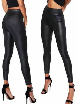£7.95 • Buy Ladies Wet Look Leggings Faux Leather High Waist Black Stretch PVC Leggings 