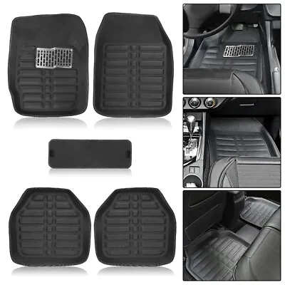 5Pcs PU Leather Black Car Floor Mats Foot Pad Front Rear Liner Carpet Waterproof • $28.60