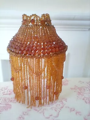 Antique/Vintage Beaded Shade With Swags Of Amber Beads Larger Then Most • $115