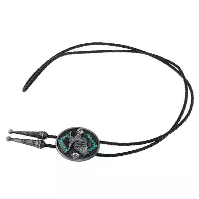 Vintage Western Leather Bolo Tie   Cowboy Necklace Jewelry • £10.26