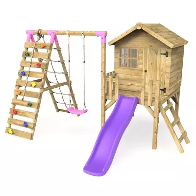 £944.95 • Buy Rebo Orchard 4FT Wooden Playhouse + Swings, Rock Wall, Deck & 6FT Slide – Solar 