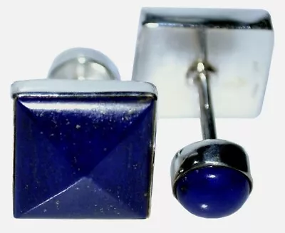 Natural Lapis Lazuli Gemstone 925 Sterling Silver Double Sided Cufflinks For Men • $71.99