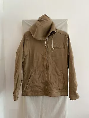 HOLLISTER Beige Fleece Lined Hooded Denim Jacket Size M • £25