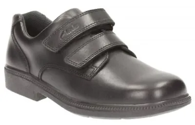 £29 • Buy Clarks DEATON GATE Boys Black Leather Riptape School Smart Shoes 13-3 F Fit BNIB