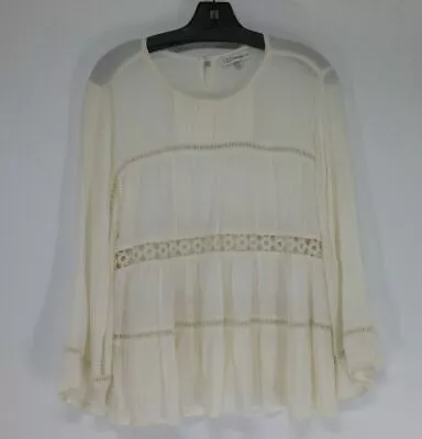 $189 Neiman Marcus Women's Ivory Embroidered Long Sleeve Blouse Top Size Medium • $75.17