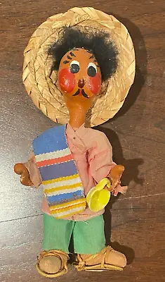 Male Doll Mexican Folk Art Oil Cloth With Leather Sandals Handmade - Vintage • $29.99