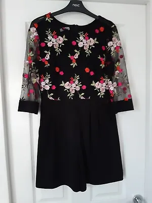 Walg Black Flowerie Shorts Playsuit Size 14 • £5.99