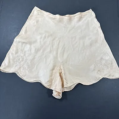 Vintage 40s? Tap Pant Best Co 5th Ave NY Button Embroidery Peach Satin Hi Waist • $37.78