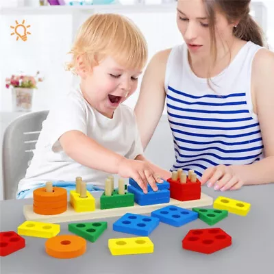 £10.44 • Buy Montessori Toys For 1 2 3 Year Old Boys Girls Wooden Sorting Stacking Toys Kids