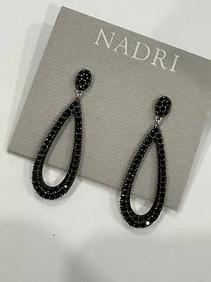 Nadri Black  Pavè Crystal Dangle Earrings Elongated Tear Drop • $24.99