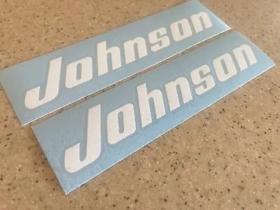 Johnson Vintage Outboard Motor Decals 2-PK White 9  FREE SHIP + FREE Fish Decal • $10