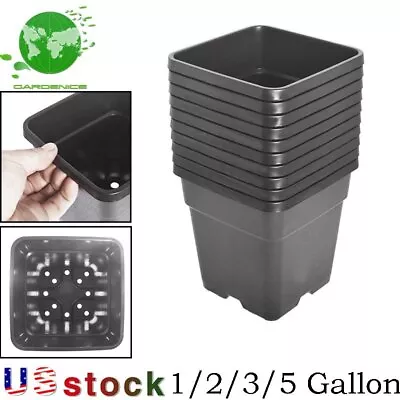 10 Pack 1/2/3/5 Gallon Plastic Grow Pots Plant Bonsai Square Garden Containers • $37.59