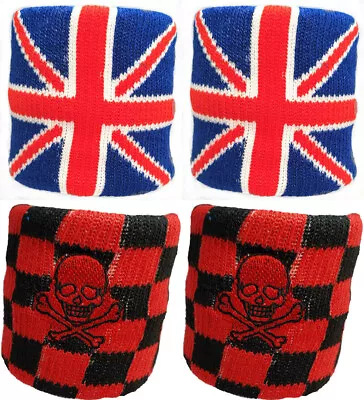 £9.45 • Buy 4x Wristband Sweatband Gym Union Jack & Pirate Skull Sport Wrist Sweat Bands UK