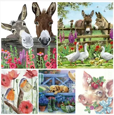 £2.89 • Buy Robin Napkins Pig Donkey Dog Floral X4 Decoupage Poppy Napkins Mix Packs Avail