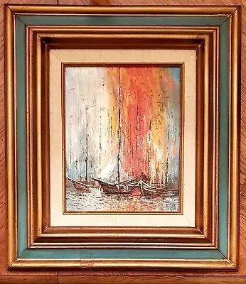 Mid Century Modernist Seascape / Sailboats Abstract Painting • $72.50