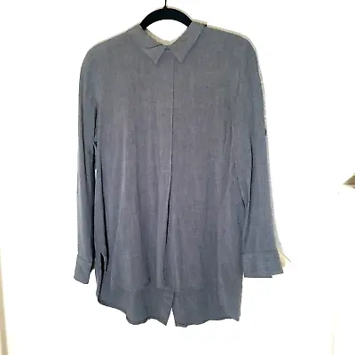 $19.99 • Buy J Jill Button Back Shirt Womens Medium Petite MP Gray Peter Pan Collar 