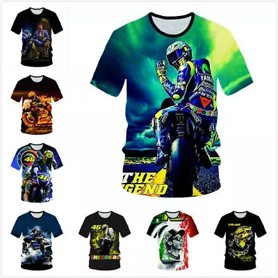 3D VR46 Valentino Rossi Motorbike Casual T-Shirt Women Men Kids Short Sleeve • £14.87