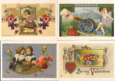 A824 Vintage Valentine Postcard Lot Of Four 4  X6  Light Weight Perferated Edge • $5.97