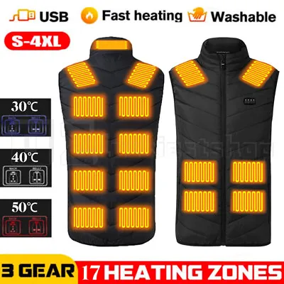 Heated Vest Electric Jacket USB Thermal Warm Heat Pad Winter Body Warmer Unisex~ • $12.99