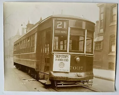 Vintage 1918 7x9 B&W Photo Philadelphia Streetcar Trolley 7037 Front-Market Sign • $24.99