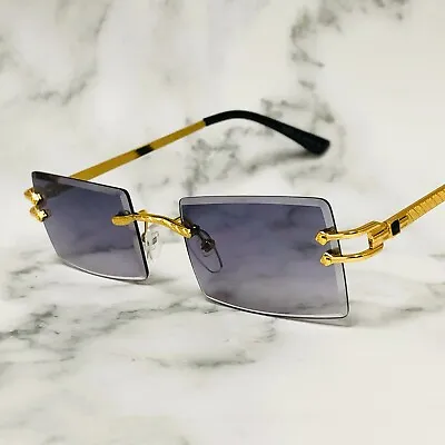 Blue Tint Mens Rimless Square Gold Frame Rectangular Hip Hop Fashion Sunglasses  • $14.99